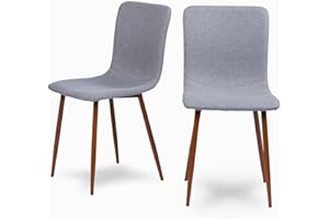 Homy Casa Juego de 2 sillas de comedor tapizadas de tela con patas de metal, para dormitorio, salón, gris