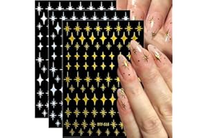Dornail Stern Nagelsticker 8 Blätter Gold Silber Sterne Nail Sticker Vierzackiger Stern Nagelsticker Selbstklebend 3D Schwarzer Stern Nagel Stickers Nageldesign für Frauen Mädchen DIY Nagel Dekoration