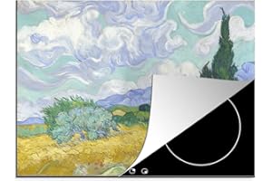 MUCHOWOW Protège-plaque à induction - Plaque Protection Vitrocéramique Induction - Vinyl - Champ de blé avec cyprès - Vincent van Gogh - 60x52 cm - Couvre Plaque de Cuisson - Accessoires de Cuisine