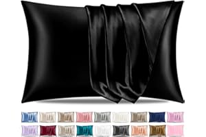 Pamposh Satin Silk Pillowcases For Hair And Skin 2 Pack Standard Size with Envelope Closure (2 Pcs Pillowcases (50 x 75 cm), Black)