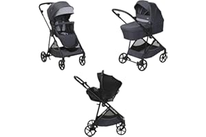 Chicco Trio Seety, Comprende Passeggino con Telaio Leggero, Navicella Ampia e Imbottita e Seggiolino Auto Kory Essential I-Size, Seduta Reversibile, Sistema Modulare Leggero e Compatto, 0M-4A, Grigio