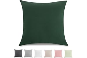 TOCOMOA Poszewka na poduszkę 40 x 40 cm, zestaw 2 sztuk, 100% sprana bawełna, o wyglądzie lnu, oddychająca, ciemnozielona, z zamkiem błyskawicznym