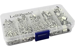LolliBeads (TM) Silver Plated Barrel Leather Cord Ends, Lobster Clasp and Extension Chains Kits Assorted Size Pack (60 Sets)