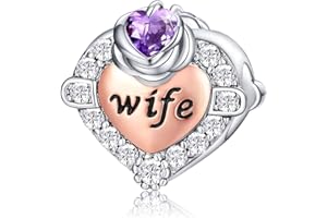 FOREVER QUEEN Kamień urodzinowy dla żony, charms, koralik do bransoletki, srebro wysokiej próby 925, miłość, serce, żona, charms, zawieszka do bransoletki, najlepszy prezent urodzinowy dla żony