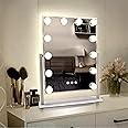 LUKSYOL Hollywood Makeup Mirror with Lights, Large Lighted Vanity Mirror with Light (3 Color Lights), Smart Lighted Touch Control Screen & 360 Degree Rotation (White | 12 Bulbs)