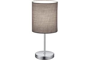 Reality Leuchten Tischleuchte Jerry R50491011, Metall Nickel matt, Stoffschirm Grau, exkl. 1x E14