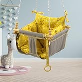 Bundera Wag Swing Kids Wooden Baby Hammock Home Ceiling Garden Swing (Yellow)