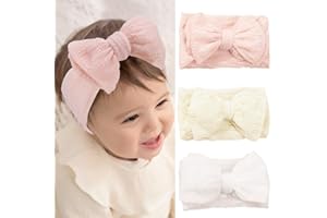 Fashband Baby Girl Fasce in nylon Bowknot Fasce elastiche per capelli Morbido copricapo carino per bambini Neonati (confezione da 3)(Rosa)… (L)
