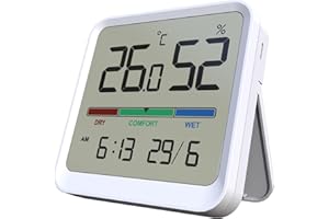Temtop Termómetro higrómetro interior, medidor de humedad de temperatura precisa con indicador de fecha y hora, ± 1 °C ± 5% RH, precisión de -10 °C ~ 50 °C, 10 % ~ 95 % RH, rango para salón