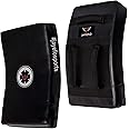 JAYEFO kick Shield - Boxing Pads Premium Leather Strike Shield, Kick Pads with Solid Grip, Curved Kickboxing Target Focus Punching Mitts for MMA Boxing Martial Arts Karate | (Black Target)