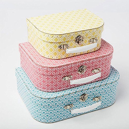 Sass & Belle Aufbewahrungsboxen, 3 Koffer in Blau, Rosa und Gelb mit marokkanischen Druckmustern - 3