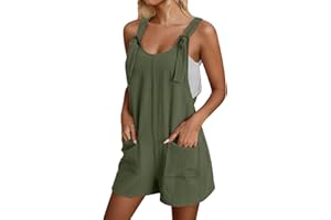GENÉRICO 2025 Monos Corto Mujer Verano Casual Peto Corto Jumpsuit Una Pieza Pantalones de Tirantes Camiseta sin Mangas Color sólido Vintage Anchos de Rectos Playsuit Playa Elegante