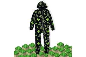 Bada Bing Minecraft Kombinezon z kostką dla dzieci i młodzieży – kombinezon do spania - ciepły kombinezon polarowy w kolorze czarnym dla fanów gry Minecraft - kombinezon domowy Onesie