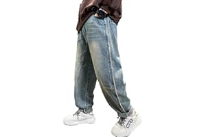 Rolanko Boys Ripped Elasticated Waist Jeans, Tapered Leg Design Retro Denim Pants with Pockets for Kid Fit