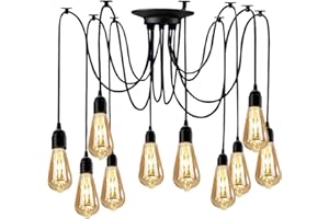 YNXing Edison - Lampadario a sospensione regolabile, colore nero, 1/3/5/6 testa (10 supporti per lampadine)