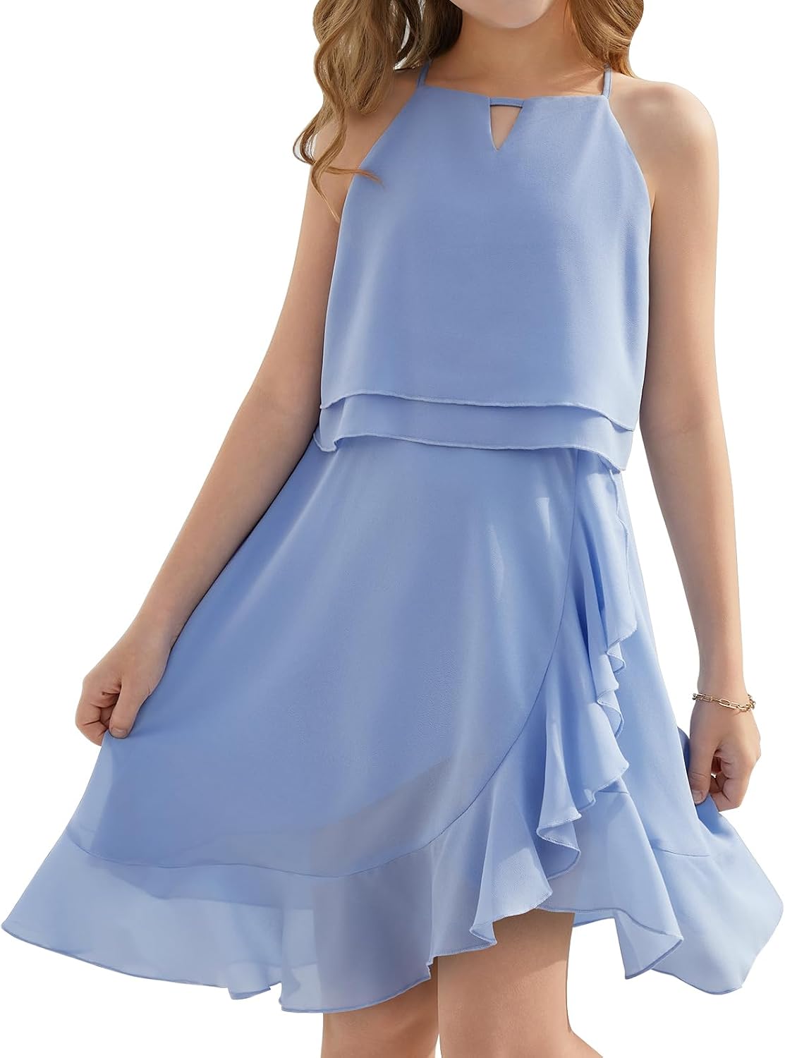 heekpek Vestidos Niñas Sin Mangas Vestido de Verano A-Line Volantes Boda Ceremonia Elegante Vestidos de Fiesta para Niñas 6-15 Años