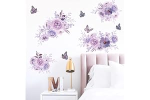 Runtoo Fioletowy kwiat naklejki ścienne piwonia kwiatowy motyl naklejki ścienne dla dziewcząt sypialnia łazienka przedszkole dekoracja ścienna