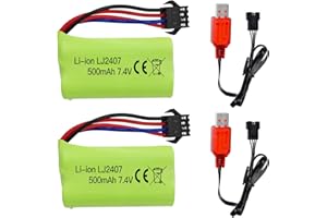BLLRC 2PCS 7.4V 500mAh Batería de Carga del Enchufe SM-4P con Cable de Carga USB para Explosivo de Bola de Gel eléctrico M416 el vehículo Todoterreno Modelo de vehículo de Juguete EC16 DE85 RC