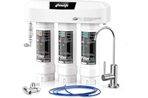 Frizzlife Système de Filtre à Eau Sous Évier avec Robinet en nickel brossé SP99-NEW, Certifié NSF/ANSI 42 & 53, 3 étapes filtration d'eau, 0,5 micron Réduit Plomb, Chlore, Chloramine, Fluorure