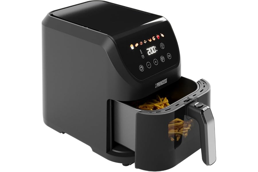 Princess Slim Airfryer 5L - 1500 W - Design salvaspazio - Senza olio - 8 programmi di cottura - Termostato regolabile - Parti lavabili in lavastoviglie - Rivestimento antiaderente - 01.182240.01.001