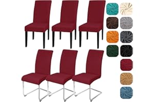 Yugarlibi Dining Chair Slipcovers Set of 4/6 Stretch Chair Covers Swing Chair Elastic Removable Dining Room Chair Covers Reusable Washable Chair Protector for Hotel Banquet Ceremony (Wine Red, 6 pcs)
