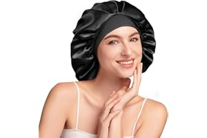 Umisleep Bonnet Soie Cheveux Nuit avec Doublure Soie de mûrier 22 Momme – Double Couche, Grande Taille pour Cheveux Longs ou bouclés, Bande Large réglable, Ultra-Doux, Noir+Violet