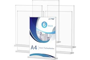 AITEE Acryl Tischaufsteller A4: 6 Stück T-Ständer Glasklar Aufsteller A4 für Prospekte Werbung Menükarte, Büro, Restaurant, Shop, Theke