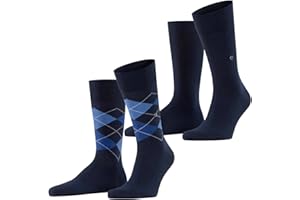 Burlington Herren Everyday Mix 2-Pack Socken atmungsaktive Baumwolle verstärkte Herrensocken hautfreundlich strapazierfähig einfarbig und mit Argyle Business Alltag Multipack 2 Paar