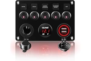 KAOLALI Schaltpanel 12V/24V Kippschalter 5 Gang IP65Wasserdicht + 4.2A Dual USB Ladegerät + Zigarettenanzünder-Buchse + LED Wippschalter für Boot Wohnmobil Auto Fahrzeuge LKW Yacht (Rot)