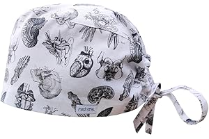 MEDIZAL FASHION - OP Haube mit Schnüren, Arzt Kostüm Zubehör Unisex, Hauben Stoff Wiederverwendbare, Krankenschwester Zubehör Baumwolle, Arzt Haube, Medizinische Kappe - Anatomiezeichnungen
