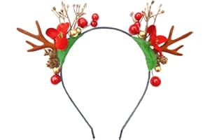 WOWTLMY Christmas Flower Deer Headband Flower Antlers Headband Christmas Headband Flower Antlers hair piece Animal Horns Headwear Flower Antlers Hair Accessories for Girls and Women
