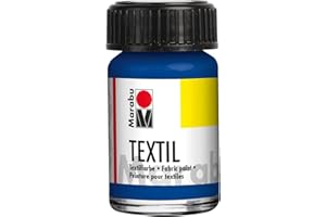 Marabu 17160039052 - Tinte Textil para Tejidos claros, Azul Medio 15 ml, Tinta de impresión a Base de Agua, Lavable hasta 60 °C, fijación Mediante Planchado o Horno