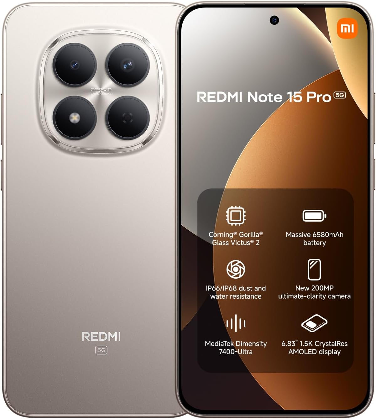 Redmi Note 15 Pro 5G 8+256 Titanium (No Power Adapter Included)