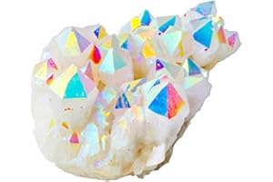 KYEYGWO Natürlicher Bergkristall Titan Beschichtet Kristall Quarz Cluster Specimen Edelstein Figur Dekoration, Unregelmäßige Naturstück Heilung Reiki Stein Deko, Engel Aura