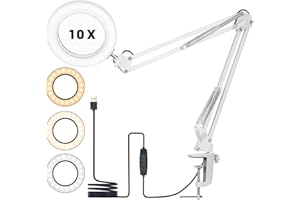 SONGLYPIAN Lente d'ingrandimento 10X con luce e supporto, lampada da scrivania a LED con morsetto, 72 LED e 5 modalità di colore, lampada da scrivania con lente d'ingrandimento 10x, per lavori artigianali