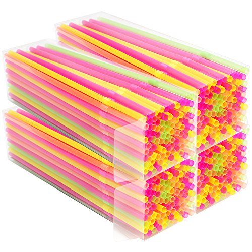 COM-FOUR® 400x Trinkhalme Strohhalme Knicktrinkhalme (Bunt - 400 Stück)