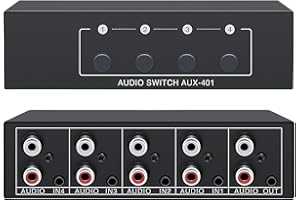 Sporgo RCA / 3,5 mm Port 4 in 1 Out: AUX Audio Switcher RCA L/R Audio Switch 4(1)-In-1(4)-Out, interruttore audio, scatola di selezione analogica, audio passivo, stereo selettore per cuffie Amplifier