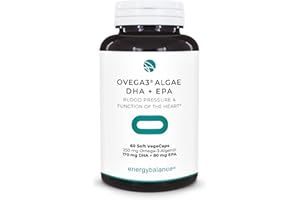 ‎ENERGYBALANCE EnergyBalance Ovega3 Algae DHA + EPA – 250 mg Algenöl mit 170 mg DHA & 80 mg EPA – Pflanzliches Omega-3 – Ohne Zusatzstoffe, Gelatinefrei, Vegan, Glutenfrei – 60 VegeCaps