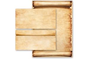 Adornos-juegos de papelería Viejo Papel Estilo Antiguo Antiguo & Historia, PERGAMINO 50 hojas estampadas + 50 sobres estampados DL, sin ventanas | Paper-Media