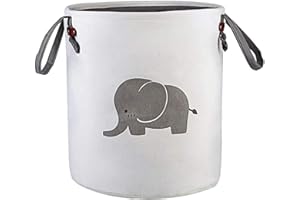 JIUJ Panier de rangement rond pliable en coton pour chambre de bébé, jouets, linge, vêtements de bébé, paniers cadeaux (éléphant) (gris)
