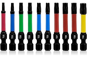 Sprießen Zestaw 10 x nasadki wkrętarki Torx, T10 T15 T20 T25 T27 T30 T40, zestaw bitów do wkrętaków, magnetyczny śrubokręt impulsowy, długość 50 mm, trzpień sześciokątny 1/4"