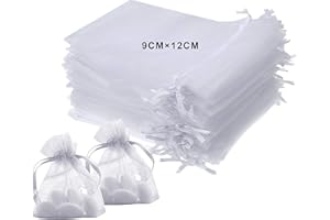 LURICO Bolsitas de Tela para Regalos, 100 Piezas Blanco Bolsas de Organza de Regalo para Boda Favores y Joyas (Blanco, 9cm X 12cm)