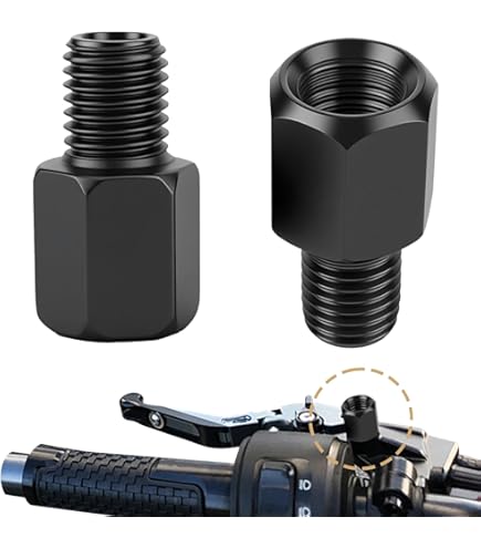 2Pcs Motorcycle Mirror Adapter 10mm M10 LH To M10 RH Converts Thread Adapter, Rearview Mirror Extenders Galvanized Steel Motorbike Mirror Riser Mirror Extender Screws Bolts Black