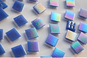 BAZARE MASUD E.K. 50 Stück Glas Mosaiksteine Blau 2x2cm mit Regenbogenschimmer ca. 145g, Perlmutt Effekt