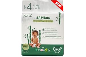 ‎NATY Naty Bamboo Baby Windeln aus Bambus-Viskose – Seidenweich, pflanzenbasierte Windeln, Dermatologisch getestet für empfindliche Haut & super saugstark (Größe 4, 144 Stück)