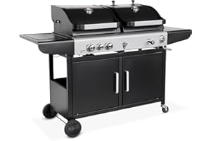 Alice's Garden - Barbecue 2 en 1 gaz et charbon - Marsac Noir - 3 brûleurs + 1 feu latéral. grilles en fonte. thermomètres