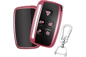 QBUC Car Key Cover for 5 Button Soft TPU with Keychain Protection Car Remote Key Fob Case Cover (Pink)