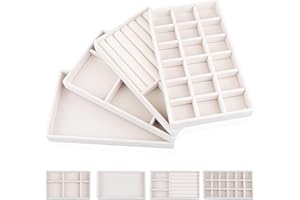 EXLECO 4-częściowy zestaw tac na biżuterię, aksamitne przechowywanie biżuterii, wyjmowane, szuflady, możliwość układania w stos, zastępcze dla kobiet i dziewcząt, pierścionków, kolczyków, broszki,