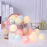 Catena Luminosa a LED con 20 Sfere di Cotone con Ganci 3M Ghirlanda Fata di Luci a Batteria per Balcone Festa Matrimonio Vaca
