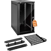Tecmojo 10 Inch 12U Wall Mount Network Cabinet, 330mm Depth, with Rack Shelf, Brush Panels, Cable Organizer, 50kg, Glass Door